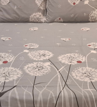 Grey Dandelion Flower Bedsheet